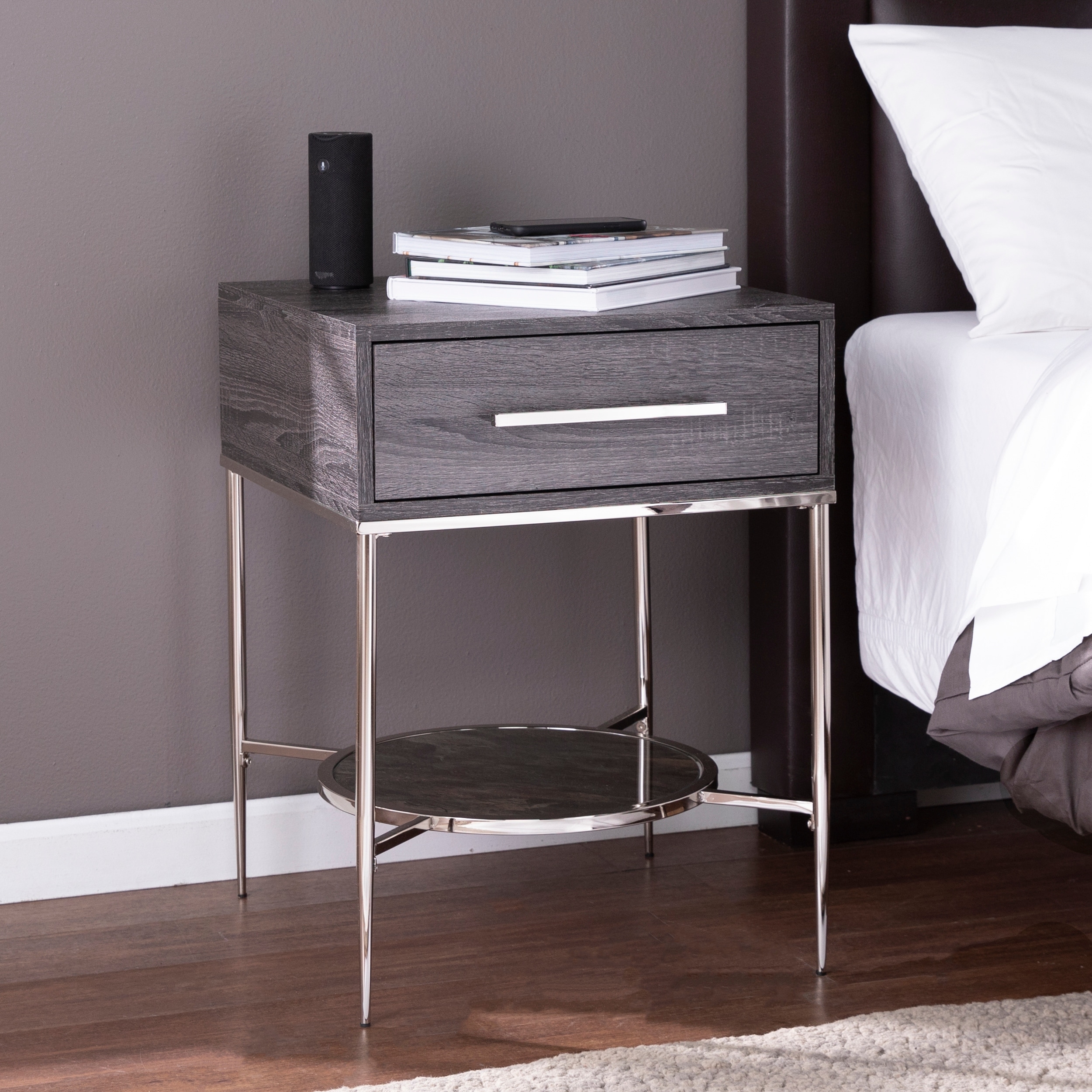 SEI Furniture Waterson Transitional Black Wood Nightstand