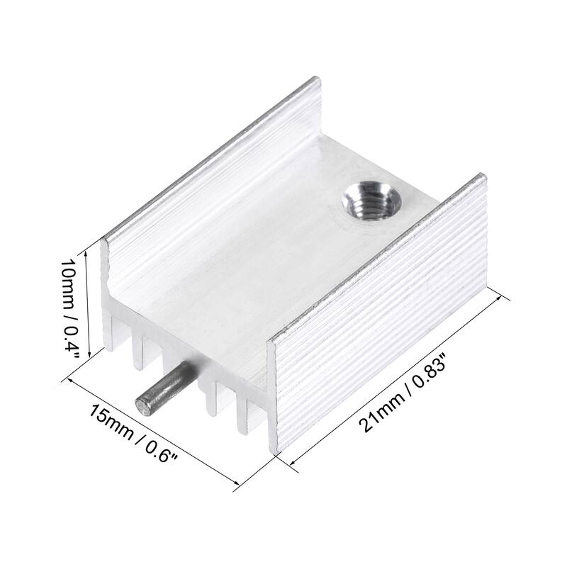 21x15x10mm TO-220 Aluminum Heatsink for MOSFET Transistor Diode with a Pin 10pcs - Silver Tone - Silver Tone