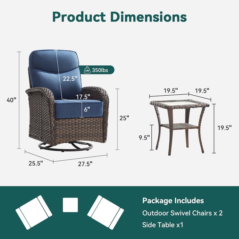 Pocassy Outdoor Sofa Swivel Chair and Ottman with Coffee Table
