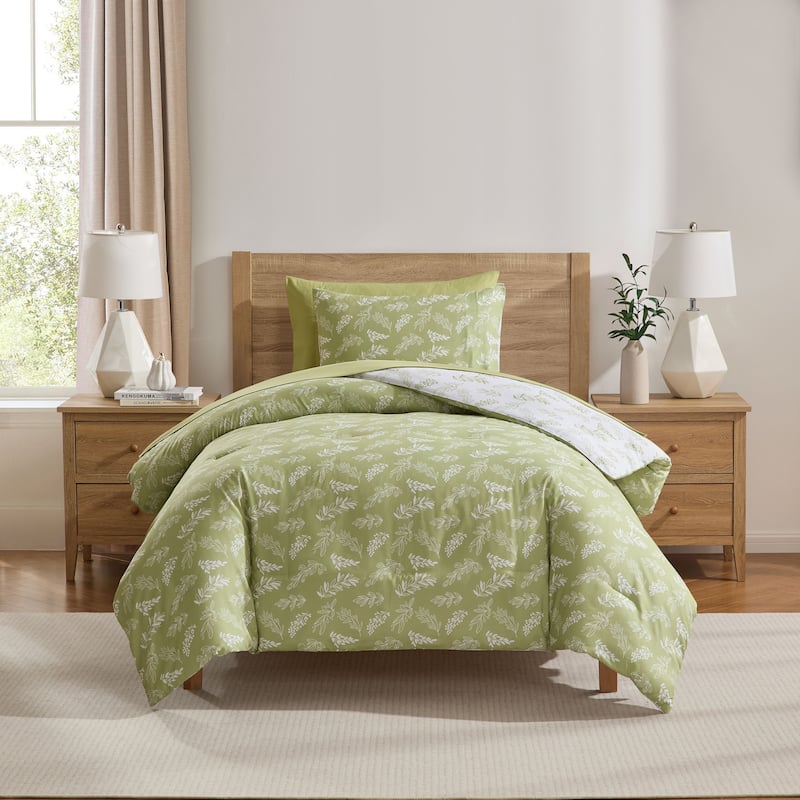 Empyrean 7 Pc Botanical Comforter Set with Sheets, Soft Breathable Lightweight Bedding Bag