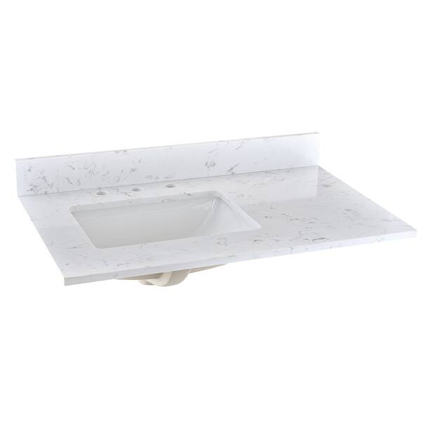 slide 7 of 15, BATHLET 36 inch Carrara Marble Top White Bathroom Vanity Set Engineered Marble Top Right Rectangular Basin