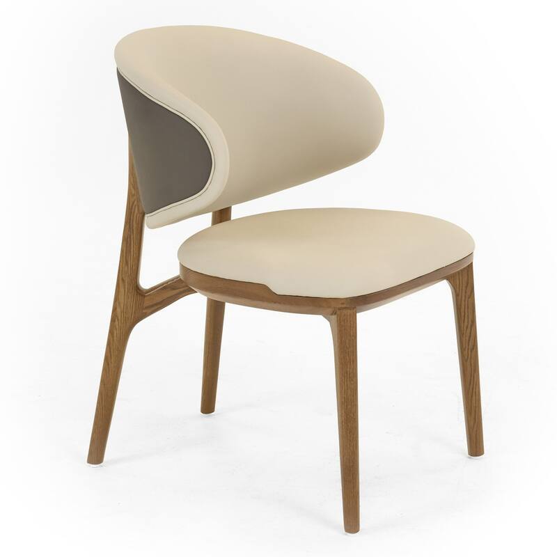 Modrest Chance Contemporary Cream Fabric and Brown Leatherette Walnut Dining Chair (Set of 2)
