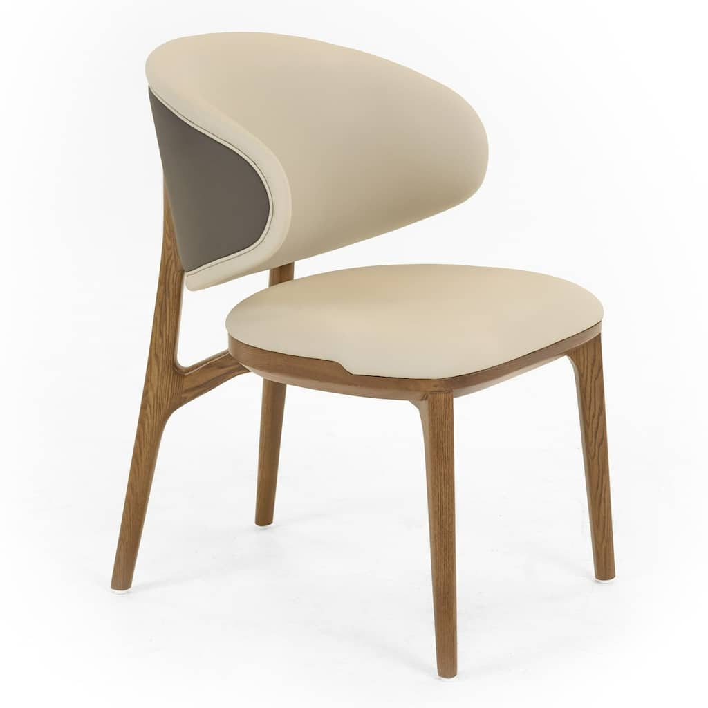 Modrest Chance Contemporary Cream Fabric and Brown Leatherette Walnut Dining Chair (Set of 2)