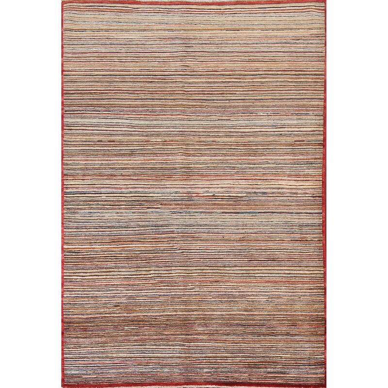 Striped Modern Gabbeh Kashkoli Oriental Area Rug Handmade Wool Carpet - 4'9" x 6'6"
