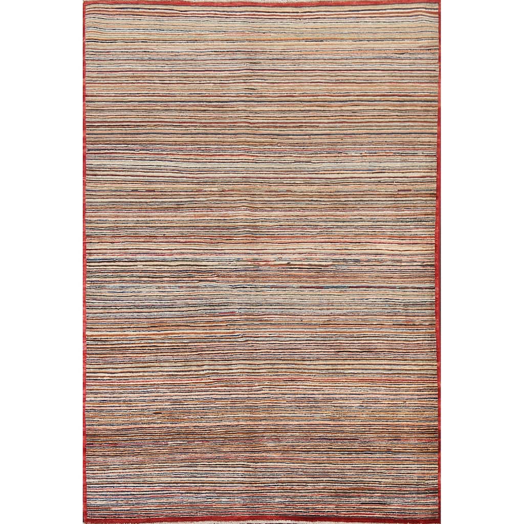 Striped Modern Gabbeh Kashkoli Oriental Area Rug Handmade Wool Carpet - 4'9" x 6'6"