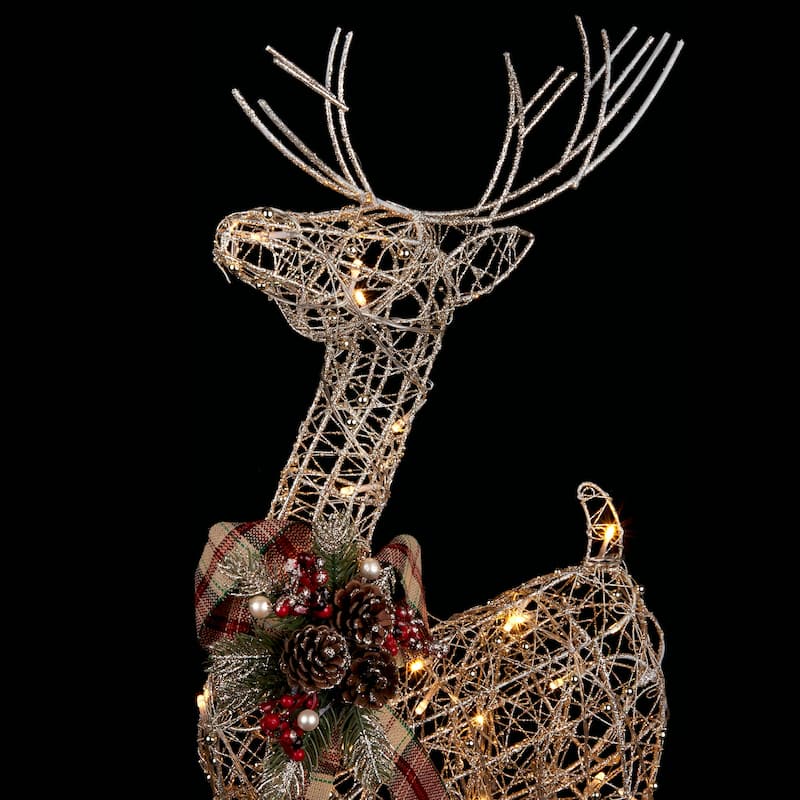 Alpine Corporation Gold Wire Holiday Decor Reindeer with Warm White LED Lights