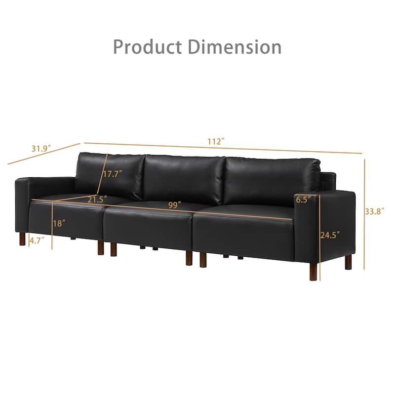 Roomfitters 112" Modern Extra Large 4-Seater Sofa, PU Leather Sectional Couch with Solid Wood Legs for Living Room