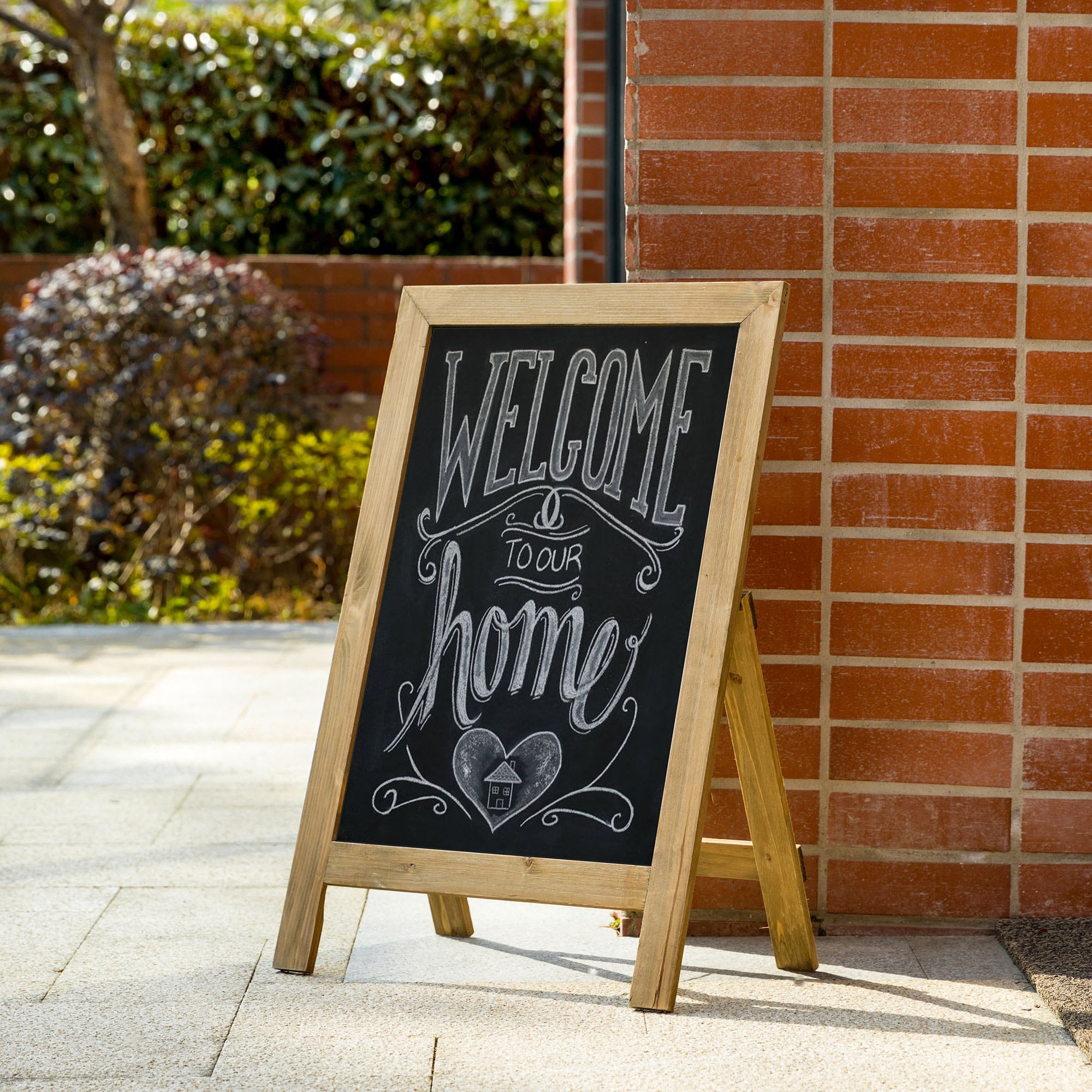 Glitzhome 30"H Standing Message Board Hanging Chalkboard Porch Decor