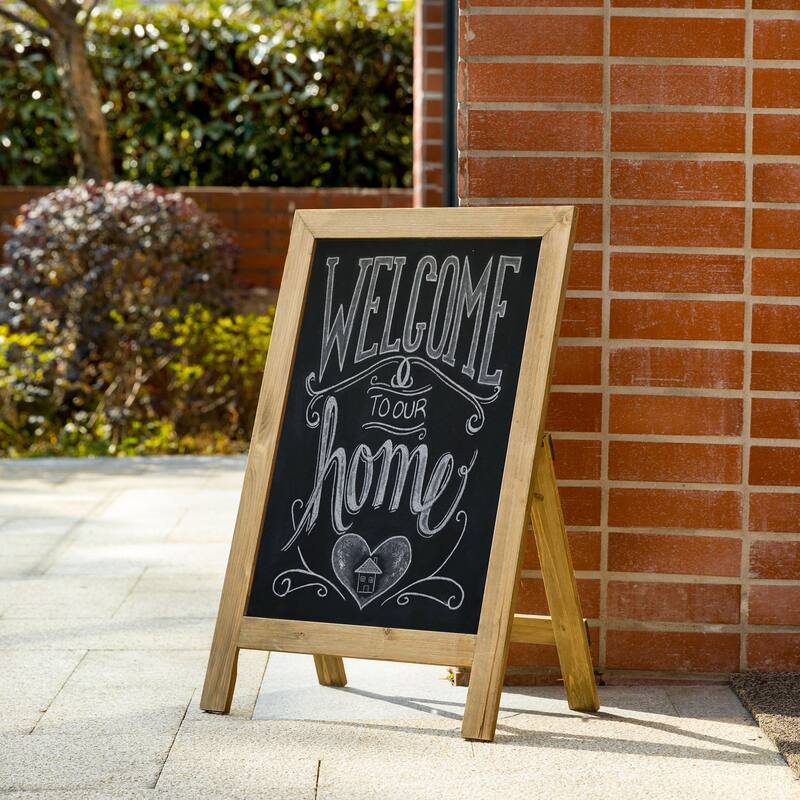 Glitzhome 30"H Standing Message Board Hanging Chalkboard Porch Decor - Brown