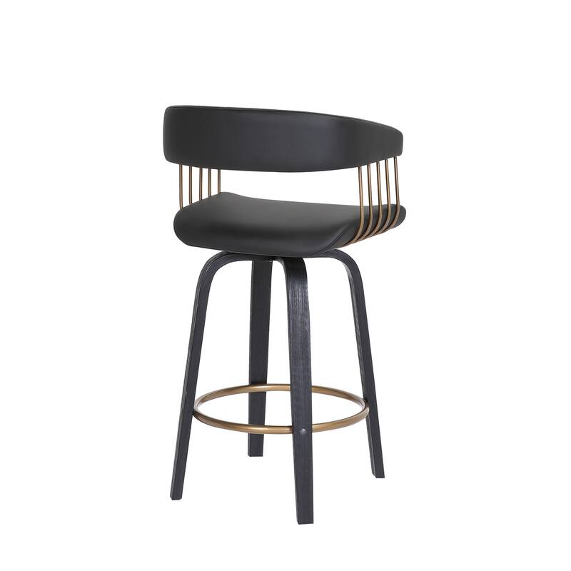 Topanga Modern Swivel Bar Stool, Upholstered Counter Height Chair with Bentwood Legs