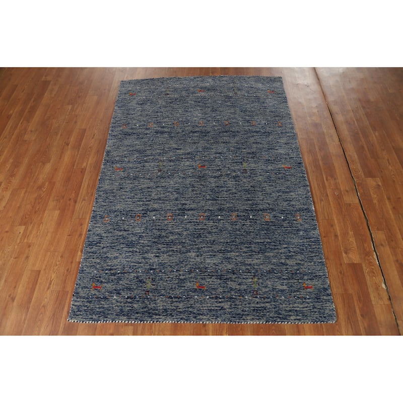 Hand Knotted Oriental 100% Wool Carpet Tribal Stripe Navy Blue & Blues Gabbeh Area Rug - 5' 10'' X 4' 0''