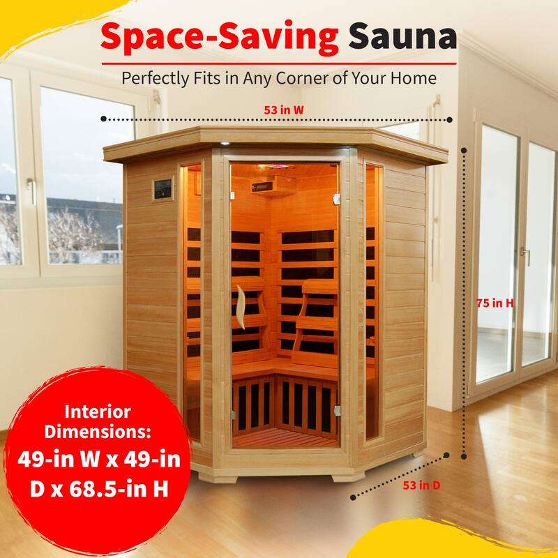 HeatWave Santa Fe 3-Person Hemlock Infrared Sauna with 7 Carbon Heaters