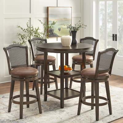 Lifestorey Thurston Pub Set with Solid Wood and Cane Swivel Stools