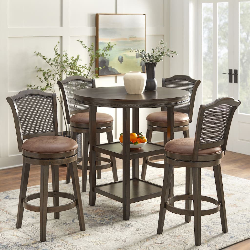 Lifestorey Thurston Pub Set with Solid Wood and Cane Swivel Stools