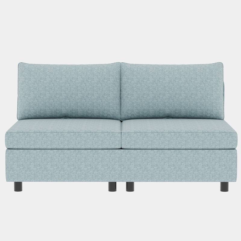 Blue 129'' Convertible 8 Seater Modular Sectional Sofa with Storage Ottoman, Comfortable Sleeper Options