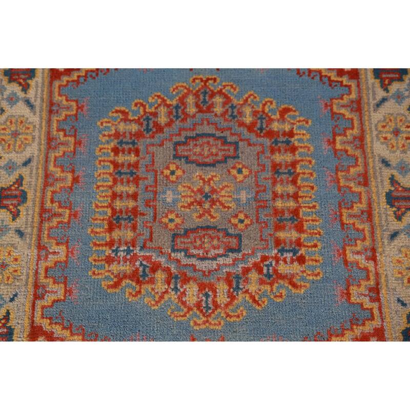 Hand Knotted Oriental 100% Wool Carpet Traditional Geometric Navy Blue & Blues Viss Runner Rug - 10' 0'' X 2' 6''