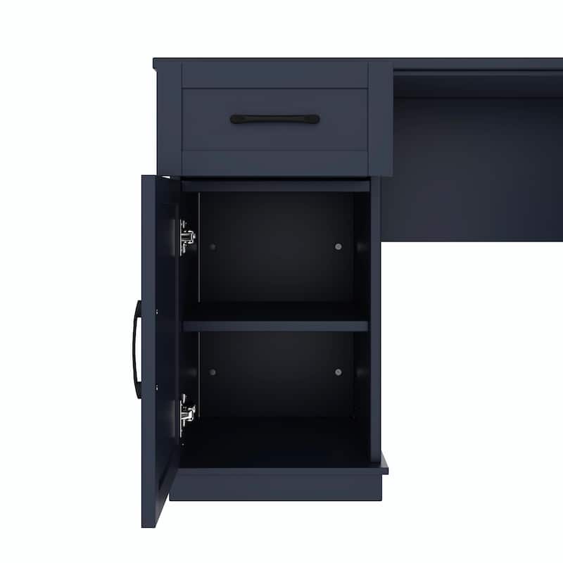 L-Shaped Computer Desk with 2 Cabinets, 2 Drawers, 11 Open Shelves and a Flip-Up Shelf with Storage on the Right Side