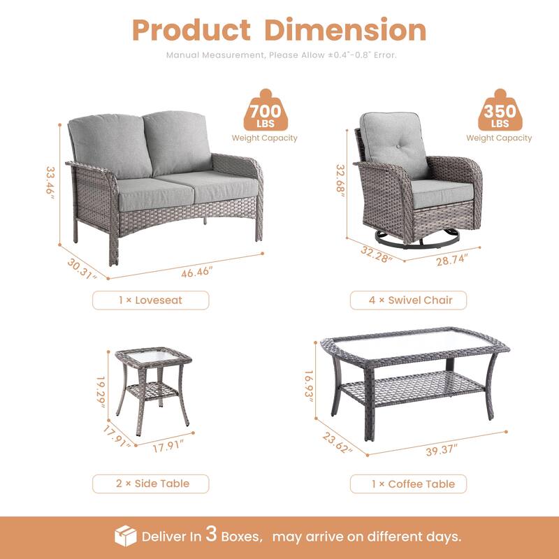 HOOOWOOO 8-piece Wicker Rattan Outdoor Furniture Patio Swivel Chair Set