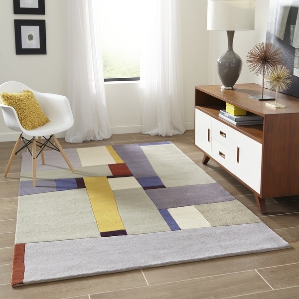 Momeni New Wave Grey Hand-Tufted and Hand-Carved Wool Rug - 3'6" x 5'6"