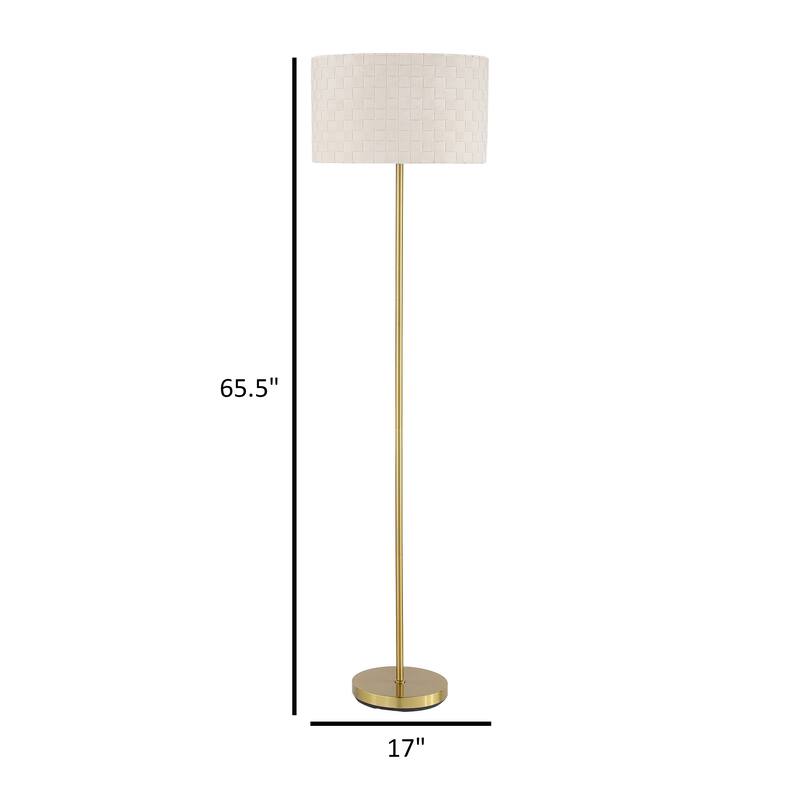 Nek 66 Inch Floor Lamp, Basketweave Drum Shade, Ivory Fabric, Gold Metal