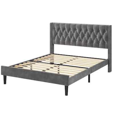 Elegant Upholstered Platform Bed Frame with Velvet Headboard