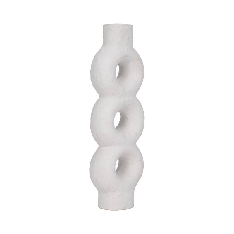 Sagebrook Home Ceramic Textured Stacked Circles Vase, White, Novelty, Solid Color