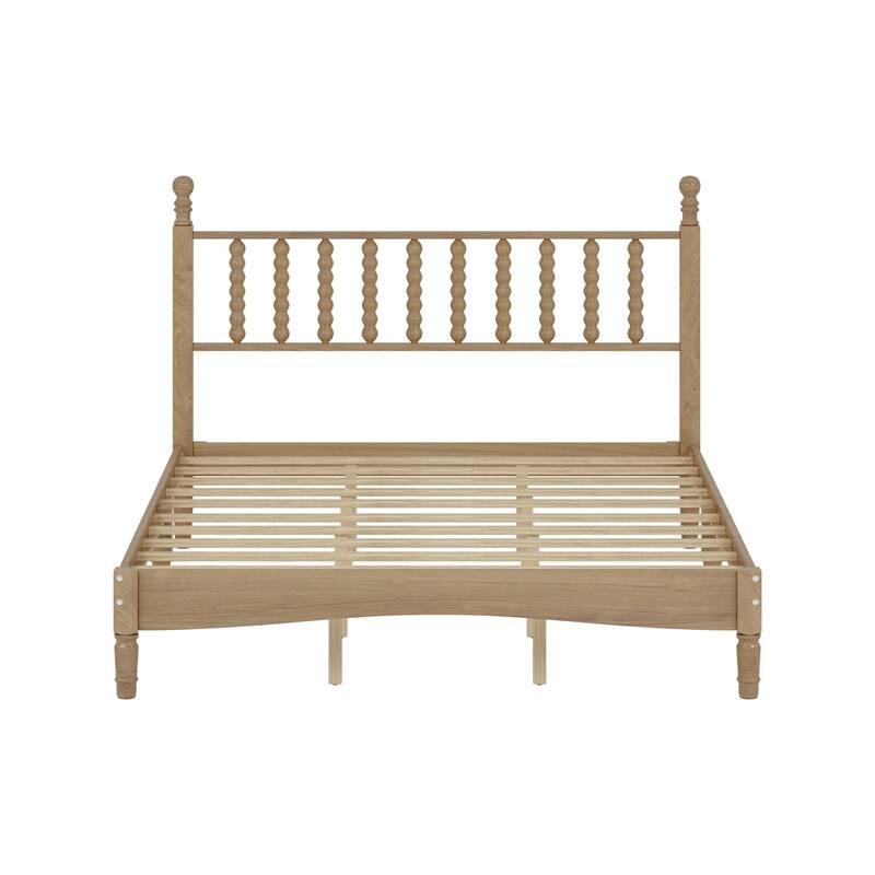 Queen Size Wood Platform Bed with Gourd Shaped Headboard