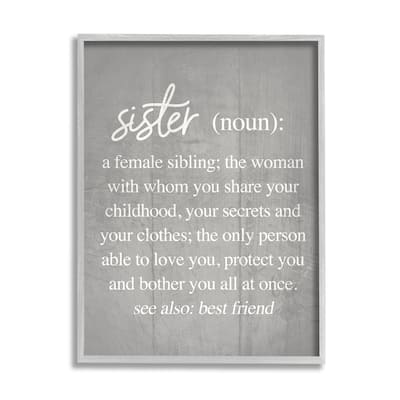 Stupell Sister Definition Family Inspired Phrases Grey Pattern Framed Wall Art