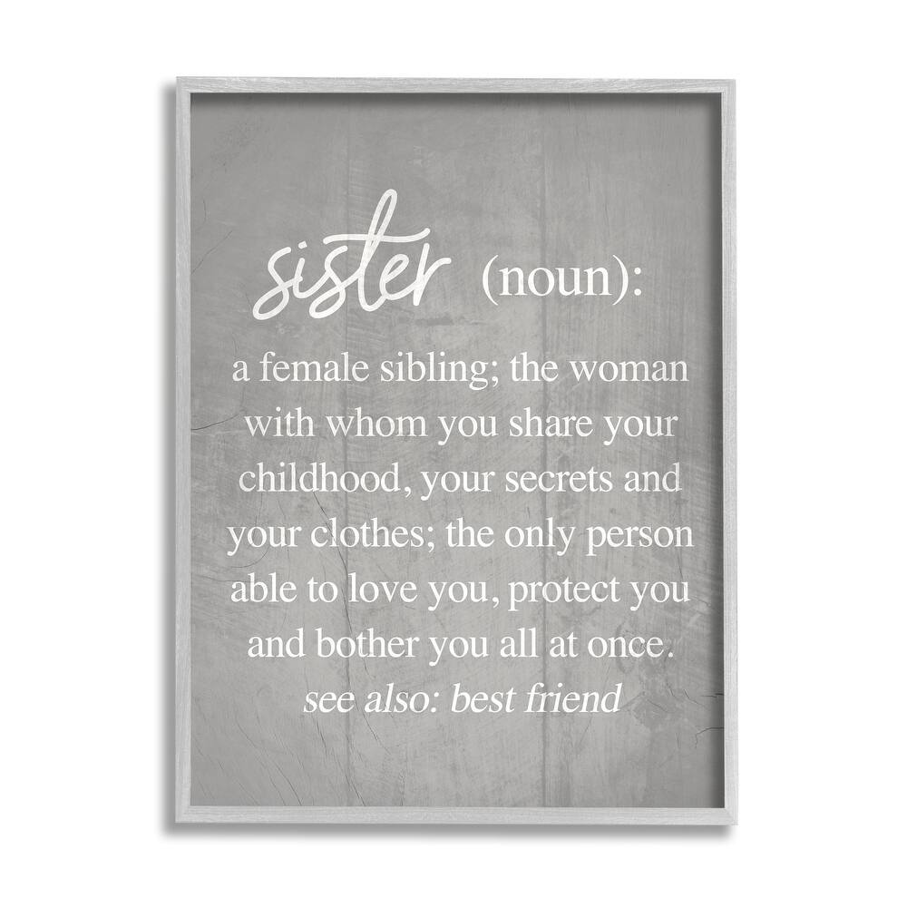 Stupell Sister Definition Family Inspired Phrases Grey Pattern Framed Wall Art