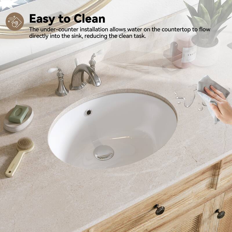 HOROW Oval Vitreous China Undermount Bathroom Sink With Overflow Hole - 19.6"x15.7"