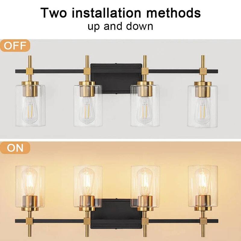 Jasper Black &Gold Clear Glass 4-Light Bathroom Vanity Light