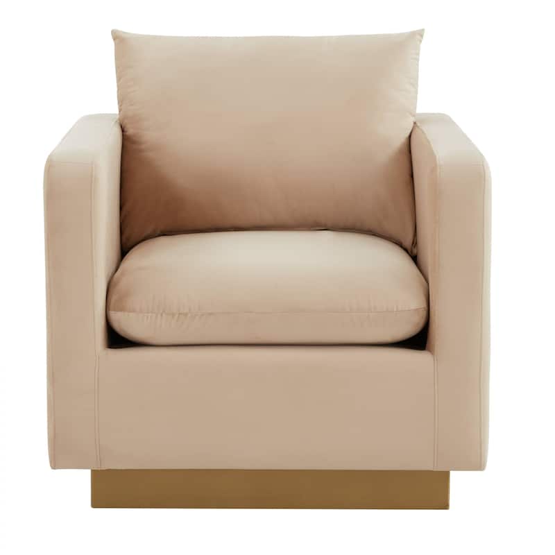 Nervo Velvet Modern Single Seater Sofa, Accent Arm Chair with Gold Stainless Steel Square Base for Living Room & Bedroom - 32.67