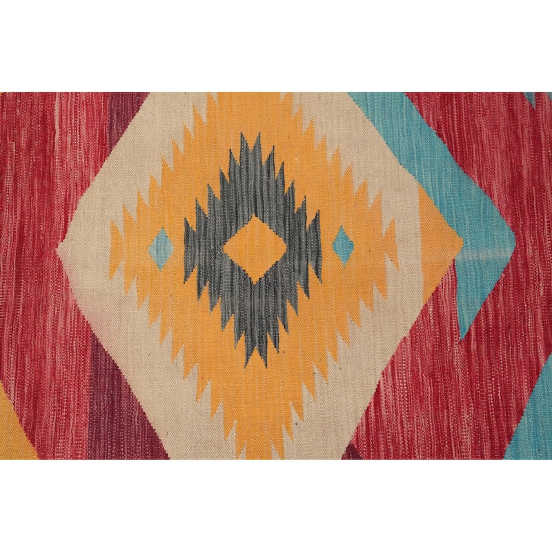 Hand Woven Oriental 100% Wool Carpet Southwestern Tribal Multi-Colored Kilim Area Rug - 12' 11'' X 10' 2''