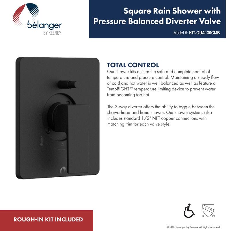 Belanger Pressure Balanced Square Shower System, Matte Black