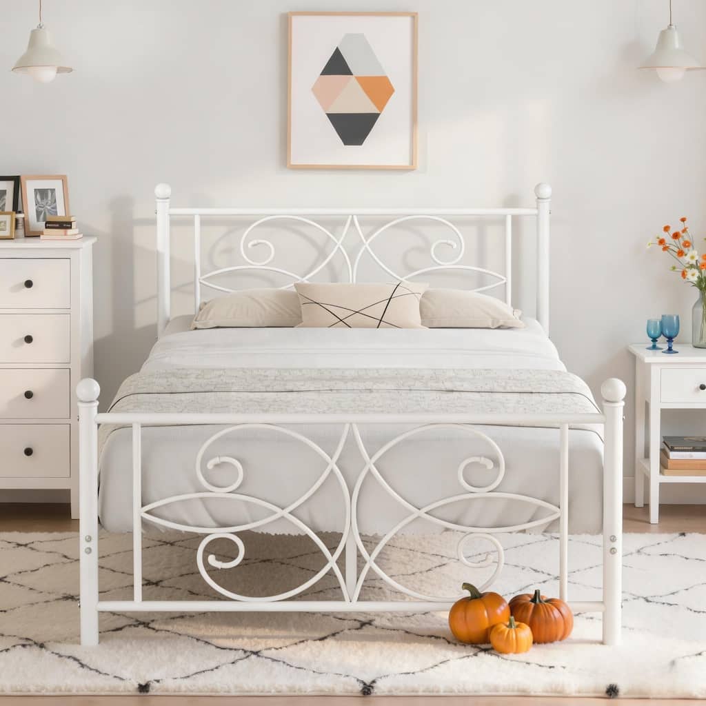 VECELO Metal Bed Frame with High Headboard and Footboard Platform Beds with Heavy Duty Mattress Foundation