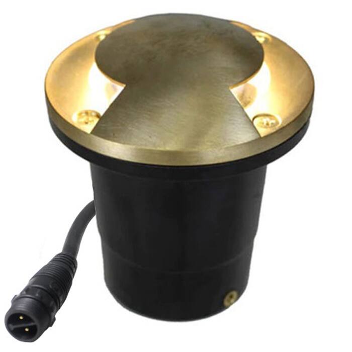 12V Composite In Ground Well Light w/ Cast Brass Bi-Directional Cover - Brass