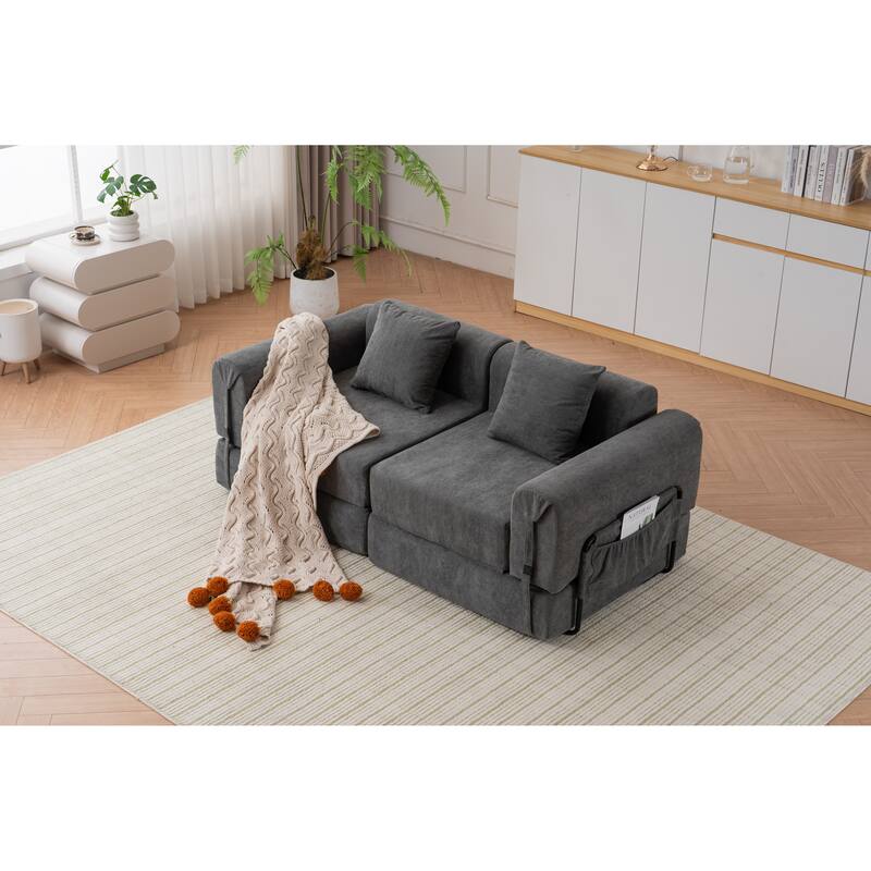 Folding Chaise Longue Sofa Fold Out Loveseat Floor Couch, Convertible Sleeper Sofa Bed Modular Leisure Sofa