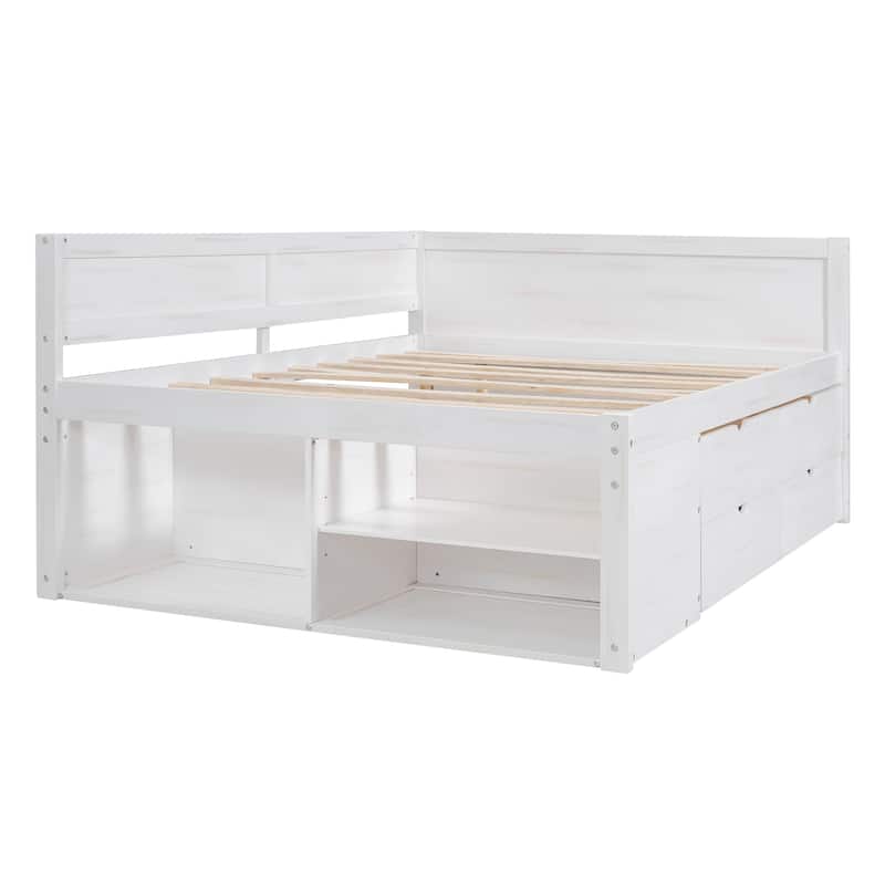 Full Size Daybed with Drawers and Shelves, White