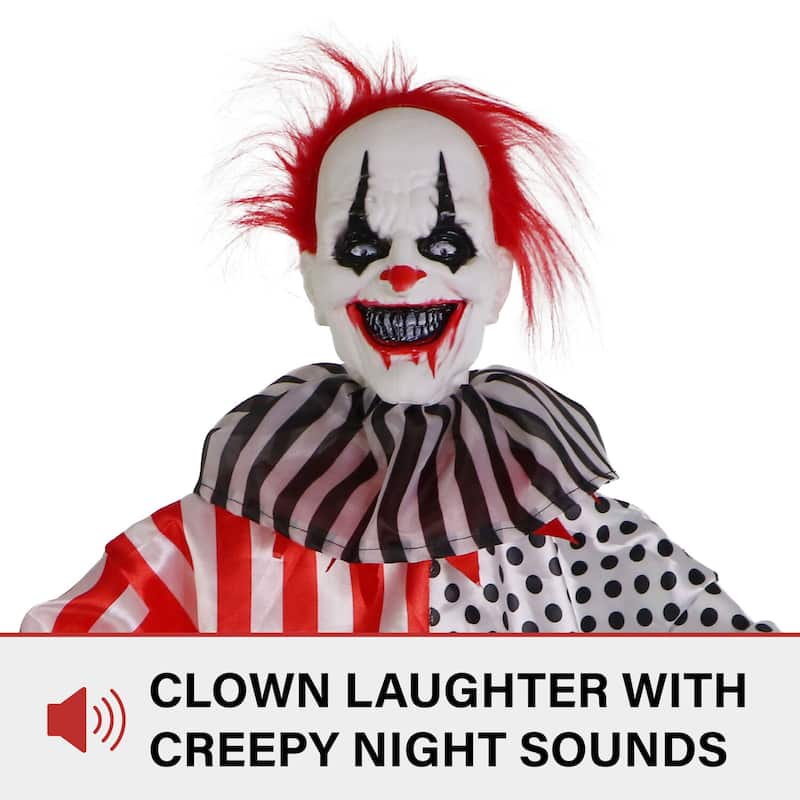Haunted Hill Farm Yo-Yo the Floating Clown Animatronic with Blue Chest Light for Scary Hanging Halloween Decoration