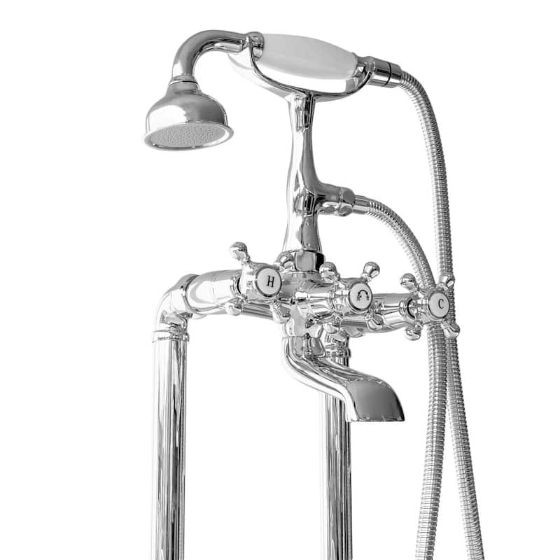 SevenFalls 8019 Telephone Double Lever Handles Clawfoot Floor Mounted Tub Filler with Handheld Shower