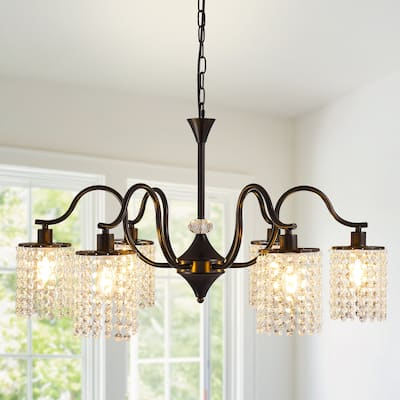 Modern Farmhouse Vintage Crystal Chandelier, 6-Light Rustic Kitchen Island Light Fixture