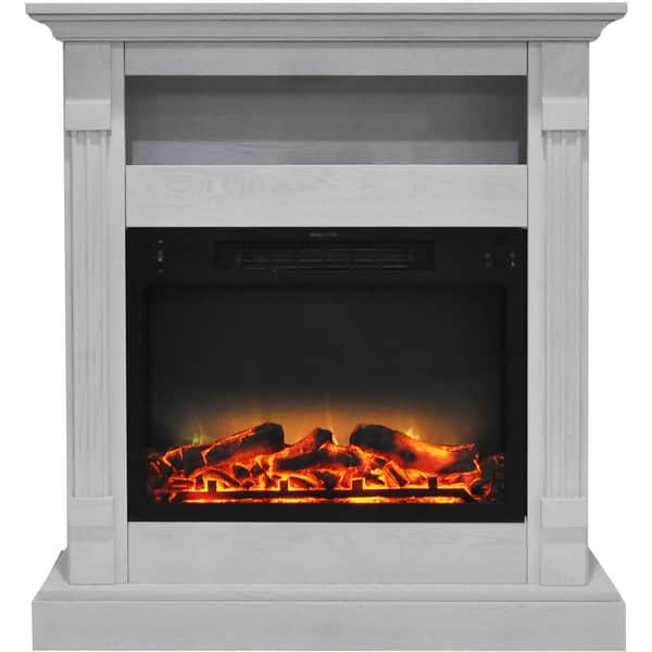 slide 2 of 5, Hanover Drexel 34 In. Electric Fireplace w/ Enhanced Log Display and White Mantel