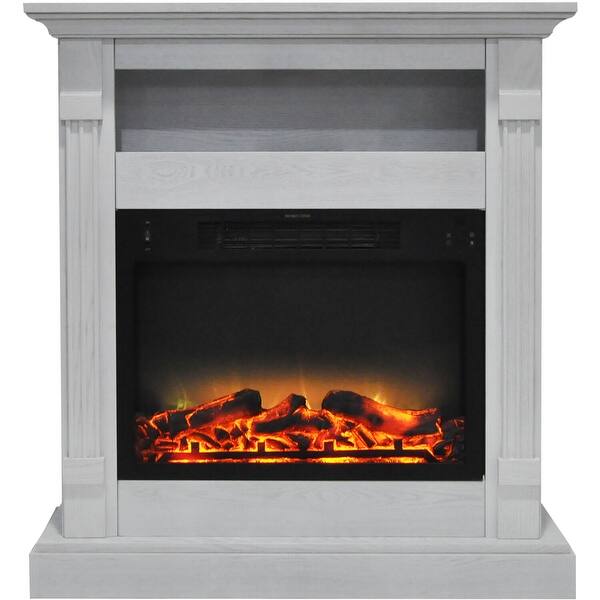slide 2 of 5, Hanover Drexel 34 In. Electric Fireplace w/ Enhanced Log Display and White Mantel