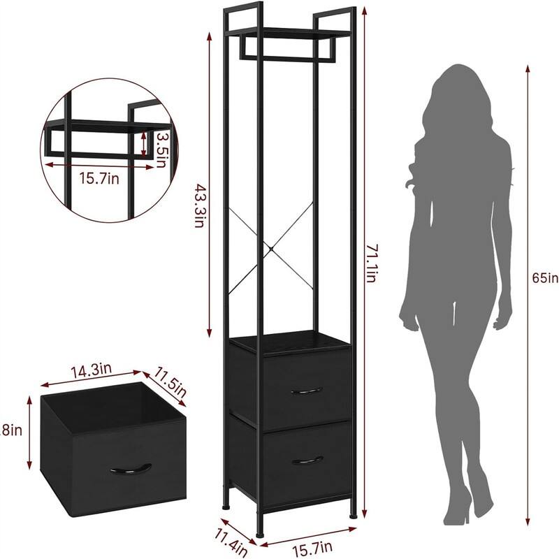 Clothes Rack 3 Tiers Heavy Duty Coat Rack with 2 Fabric Drawers - 11.4"D x 15.4"W x 71.1"H