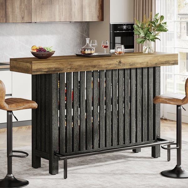 slide 2 of 11, Home Bar Unit, Modern 2-Tier Bar Table with Footrest - 15.75"D x 62.99"W x 41.54"H Grey