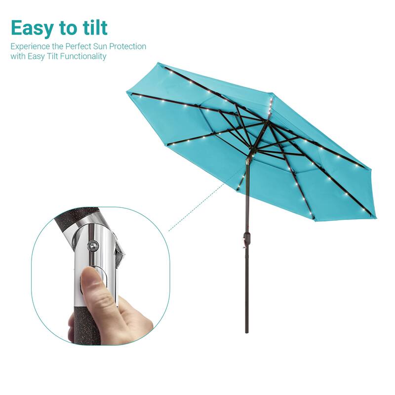 LIVOOSUN LED 10FT LED 3-layer Patio Umbrella with UPF50+, Tilt Function, and Wind-Resistant Design——Experience Outdoor Comfort