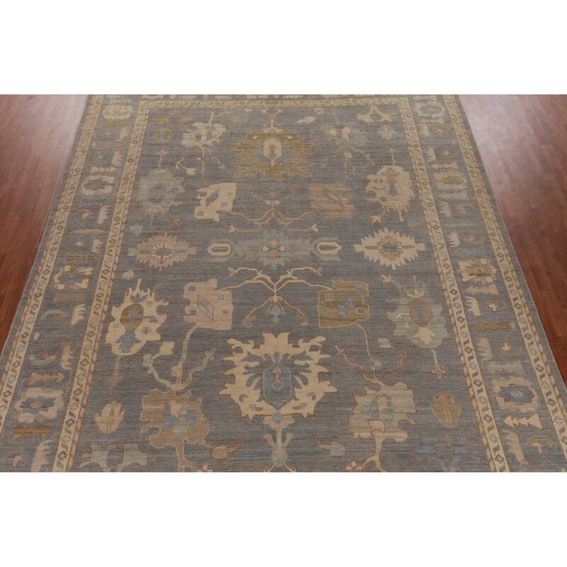 Hand Knotted Oriental 100% Wool Carpet Transitional All-Over Greys & Charcoal Oushak Area Rug - 14' 0'' X 10' 1''