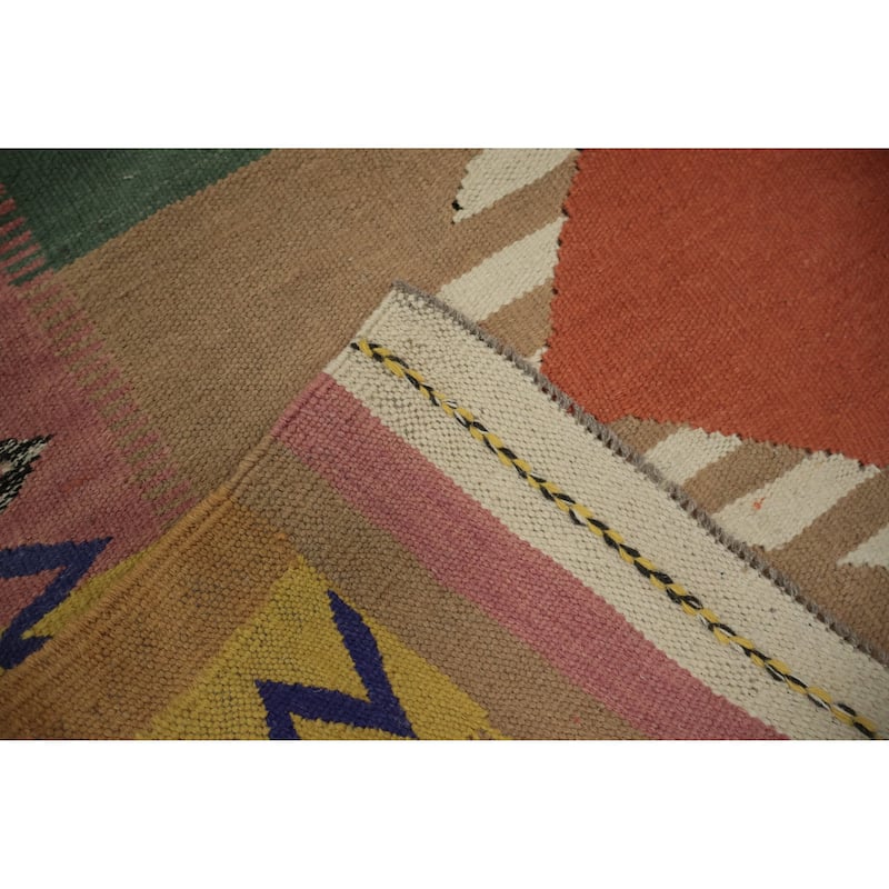 Hand Woven Oriental 100% Wool Carpet Southwestern Modern Multi-Colored Kilim Area Rug - 9' 9'' X 6' 8''