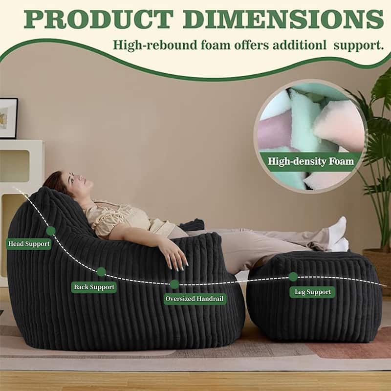 Suede Sofa Chair with Ottoman - 5-Zone Support & Compact Boxed Delivery