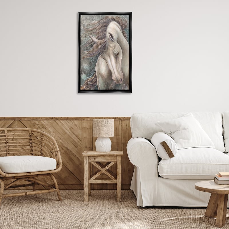 Stupell Rearing Horse with Waving Mane Framed Floater Canvas Wall Art Design By Jody Bergsma